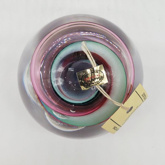 Marian Pyrcak Signed Pink Blue White Swirl 24% Crystal Glass Paperweight - Picture 5 of 8